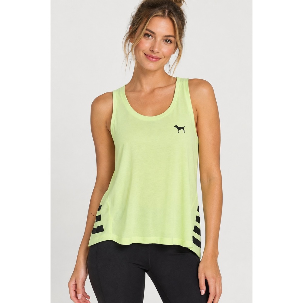 Victorias Secret PINK Tank Top Small Neon Yellow Cropped Muscle Shirt Dog Logo